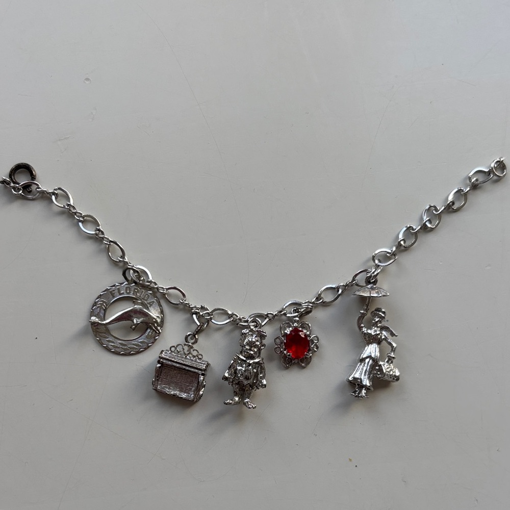 Silver Charm Bracelet with Red Accent